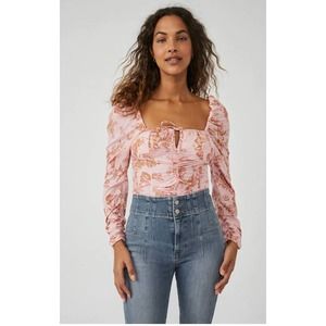 Free People Hilary Printed Top Pink Combo